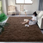 Fluffy Brown Rugs for Bedroom Living Room 8x10 Large Soft Plush Shaggy Dark Brown Girls Boys Rug Non-Slip and Machine Washable