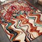 Vintage Wine Red Melting Oriental Carpet for Living Room Bedroom Soft Non-Slip Area Rug Balcony Boho Wavy Funky Abstract Rugs