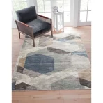 Geometric Area Rug 8x10 Feet - Gray/Blue/Natural Design