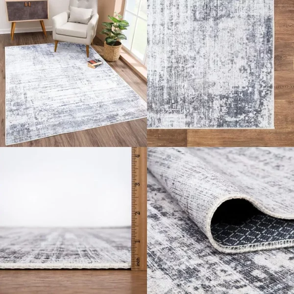 Washable Non-Slip 8x10 Modern Abstract Area Rug Gray Charcoal Blue for Living Room Bedroom Dining Room